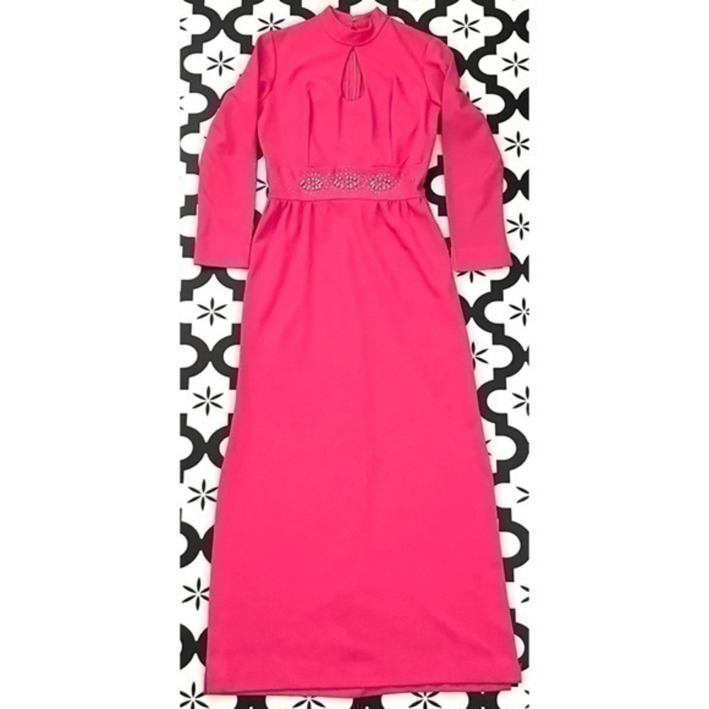 Vintage Maxi Dress, Keyhole Front, Side Slits, Embellished, Excellent Condition